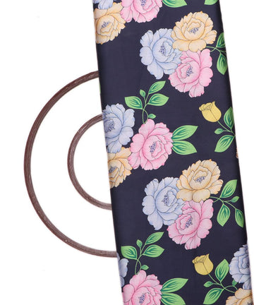 Blue Colour Floral Print Satin Fabric